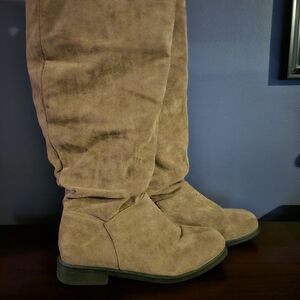 Tan Suede Knee-High Boots